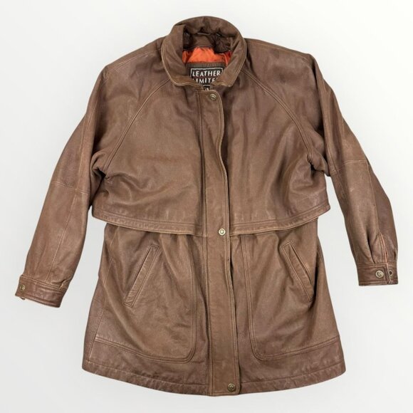 Vintage Leather Limited Jacket Mens Lined Genuine Leather Brown Coat Heavy XL - Picture 1 of 11